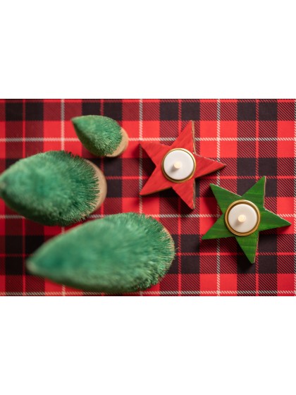 WOODEN STAR CANDLEHOLDER SHINY GREEN 12CM X 2CM