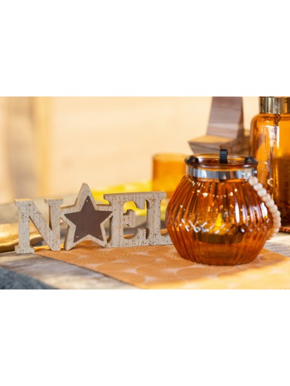 TISCHDEKORATION WEIHNACHTEN HOLZ METALL PAILLETTEN GOLD 24CM X 9.5CM