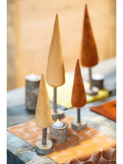 SAPIN VELOURS AMBRE SUR RONDIN BOIS 2 COL ASS 7CM X 29CM