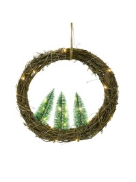 RATTAN WREATH 3 TREES 30 LED DIA 28CM