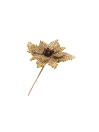 TIGE POINSETTIA JUTE PAILLETTES OR SUR CARTE 11CM