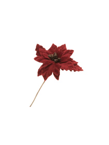 TIGE POINSETTIA LIE DE VIN PAILLETTES OR SUR CARTE 8.5CM X 2.5CM X 11CM