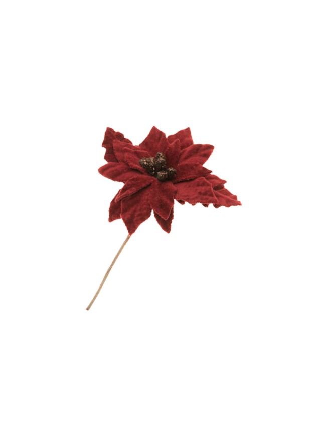 TIGE POINSETTIA LIE DE VIN PAILLETTES OR SUR CARTE 8.5CM X 2.5CM X 11CM