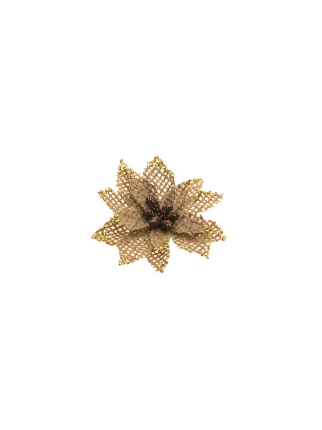 4 JUTE POINSETTIA GOLD GLITTER 6CM