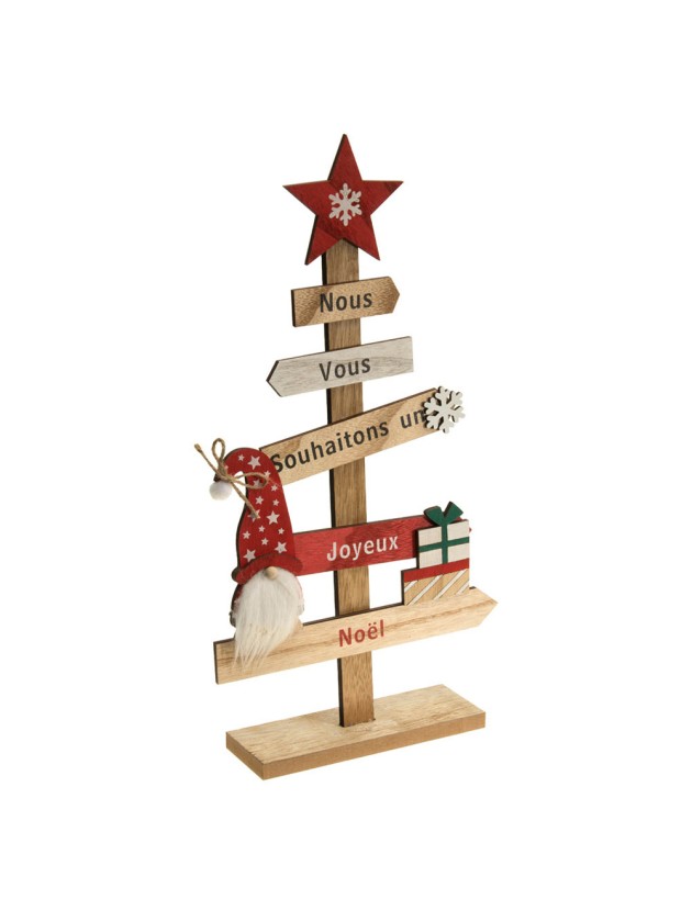 WOODEN TABLE CENTER JOYEUX NOEL GNOMES 43CM