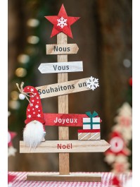 CENTRE DE TABLE BOIS JOYEUX NOEL GNOMES 5 DIRECTIONS 43CM