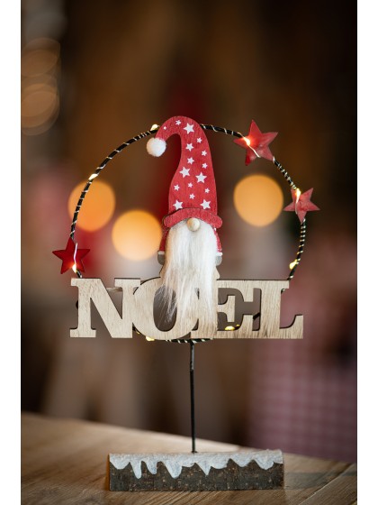 WOODEN TABLE CENTER NOEL GNOME 8 LED ON WOODEN TRUNK 24CM