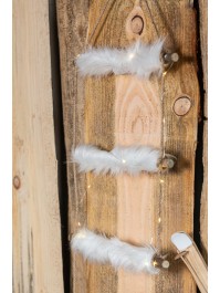 LEITER HOLZ 4 EBENEN KUNSTFELL 30 LEDs CORDAGE JUTE 35CM X 100CM