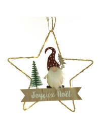 ETOILE METAL GNOME JOYEUX NOEL LEDS A SUSPENDRE 17CM X 27CM