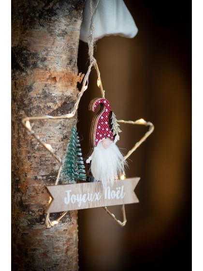 ETOILE METAL GNOME JOYEUX NOEL LEDS A SUSPENDRE 17CM X 27CM