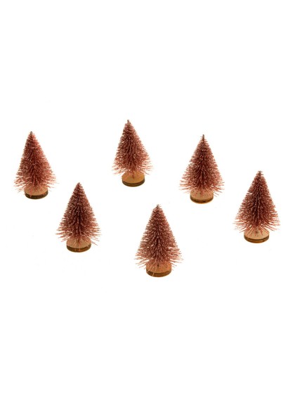 SACHET 6 MINI SAPINS DE TABLE PAILLETTES ROSE 4CM X 7CM