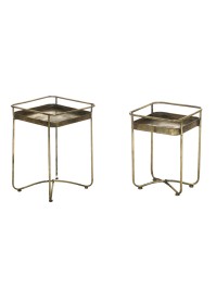 SET 2 TABLES METAL MAJESTIC VINTAGE OR PATINE 38CM X 38CM X 53CM / 28CM X 28CM X 39CM