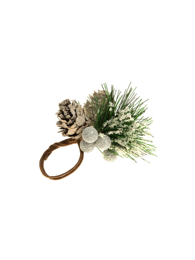 NATURAL PINE CONE FROSTED TREE NAPKIN RING 8CM X 11CM