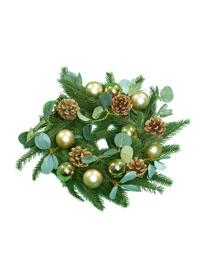 REALISTIC ADVENT TREE WREATH GOLDEN BALLS GLITTERED PINE CONES DIA 30CM