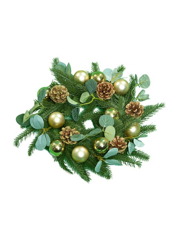 KRONE ADVENT TANNE VEGETALE REALISTISCH KUGELN GOLD TANNENZAPFEN PAILLETTEN DIA 30CM