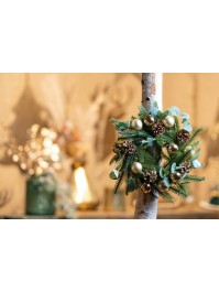 COURONNE AVENT SAPIN VEGETALE REALISTE BOULES OR POMMES DE PIN PAILLETTES DIA 30CM