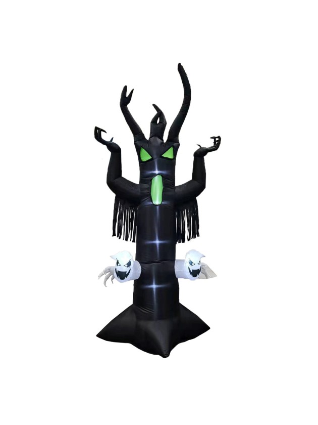 INFLATABLE BLACK SCARY TREE LED EYES AND GHOST 270CM
