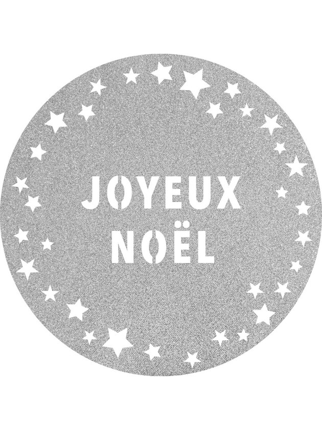 6 GLITTER TABLE SETS SILVER PREMIUM JOYEUX NOEL STARS DIA 34CM