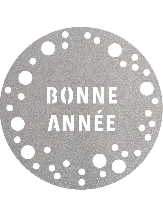 6 SETS DE TABLE PAILLETTES PREMIUM ARGENT BONNE ANNEE COSMIC DIA 34CM