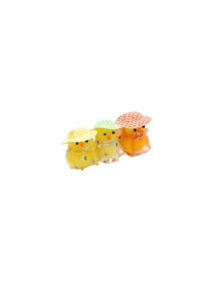 3 YELLOW CHICKS W/ HAT AND FLOWER VEST 3.5CM X 5.5CM