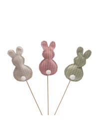 STICK HASE POMPOM VICHY - 3 SORT. 6.5CM X 2CM X 30CM