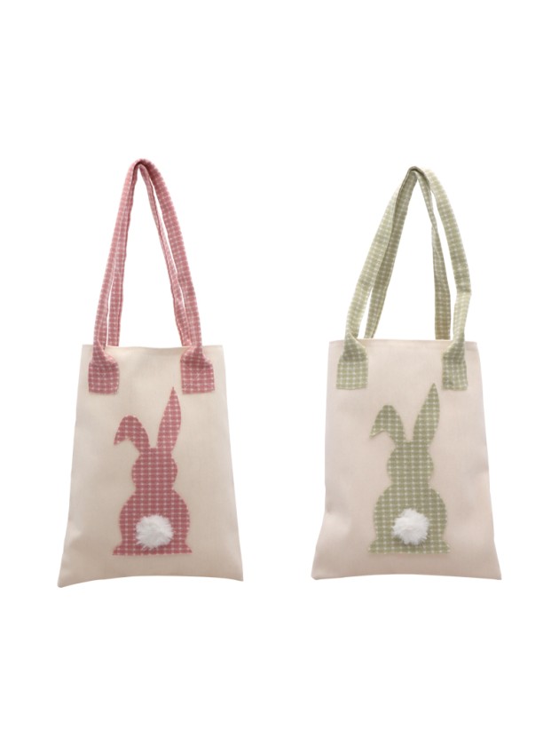 SAC LAPIN POMPOM VICHY - 2 ASS 19CM X 1CM X 24CM