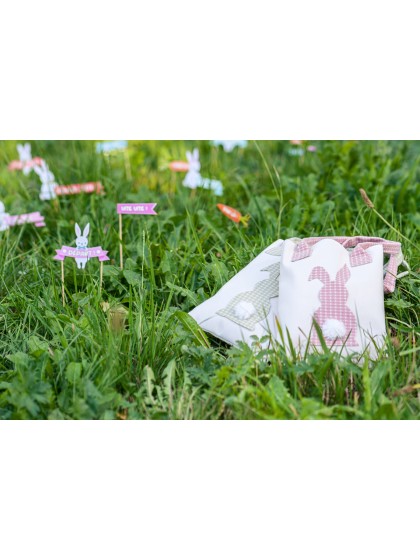 TÜTE HASE POMPOM VICHY - 2 SORT. 19CM X 1CM X 24CM