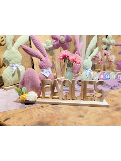 TISCHDEKORATION OSTERN HOLZ EI VELVET ALT ROSA 30CM X 5CM X 13CM