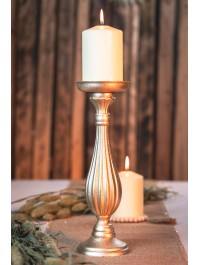 WOODEN GOLD CANDLE HOLDER DIA 10.5CM X 33.5CM