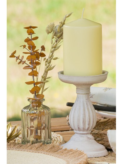 IVORY WOODEN CANDLE HOLDER DIA 10.5CM X 17CM