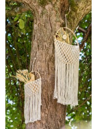 WANDDEKO MAKRAMEE ARRUNDIE BEUTEL WEISS CASSE 30CM X 1CM X 64-74CM