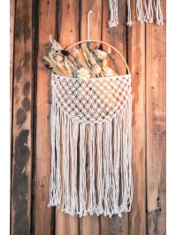 WANDDEKO MAKRAMEE ARRUNDIE BEUTEL WEISS CASSE 30CM X 1CM X 64-74CM