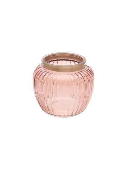 PHOTOPHORE VERRE ROSE D\'AMBRE DIA 14.5CM X 13CM