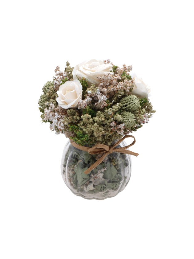 WHITE FLOWER BOUQUET MARGOT GLASS VASE DIA 12CM X 15CM