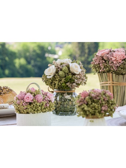 BLUMENSTRAUSS BLUMEN WEISS MARGOT IN VASE GLAS DIA 12CM X 15CM