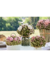 BLUMENSTRAUSS BLUMEN WEISS MARGOT IN VASE GLAS DIA 12CM X 15CM