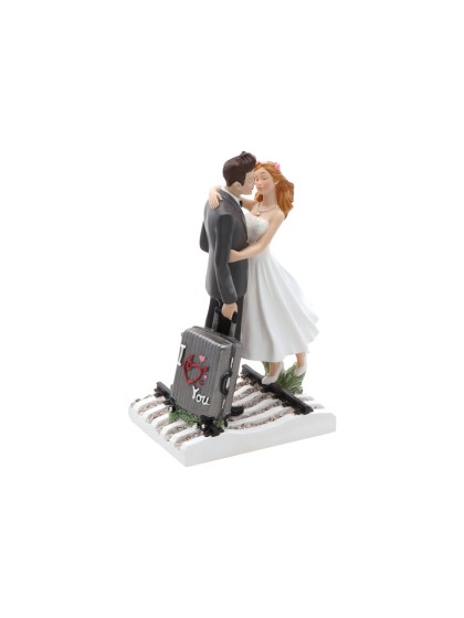 COUPLE MARIES AVEC VALISE RESINE 11CM X 7.5CM X 18.3CM