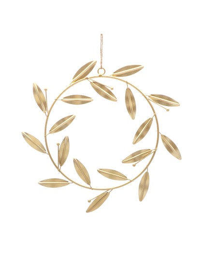 GOLD METAL LEAVES WREATH TO HANG DIA 20CM (29CM X 1CM X 36CM)