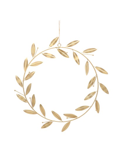GOLD METAL LEAVES WREATH TO HANG DIA 30CM (39CM X 1CM X 48CM)