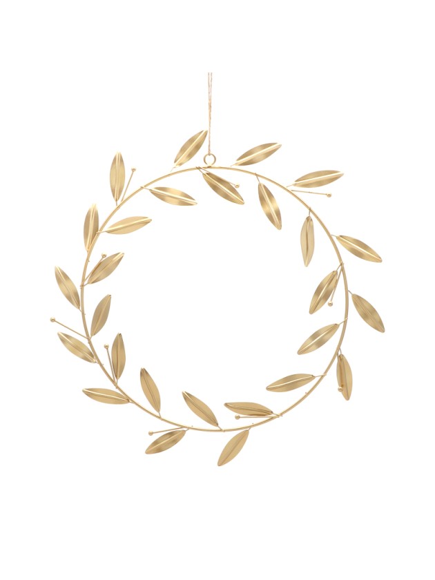 GOLD METAL LEAVES WREATH TO HANG DIA 30CM (39CM X 1CM X 48CM)