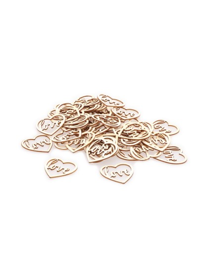 SACHET 24 CONFETTIS EN BOIS COEUR LOVE 4CM X 4CM X 0.1CM