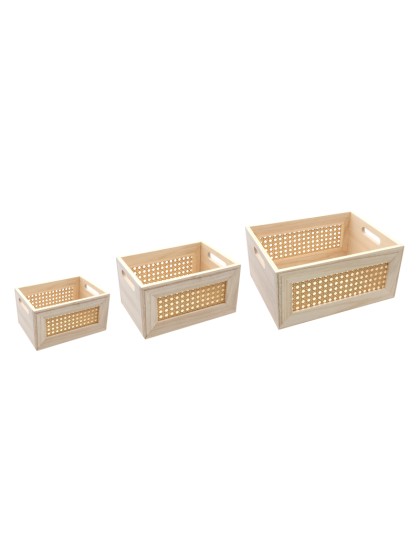 SET 3 HOLZKISTEN HOLZ KORBGEFLECHT 31.5CM X 24.5CM X 15CM/25.5CM X 18.5CM X 14CM/19.5CM X 12.5CM X 13CM