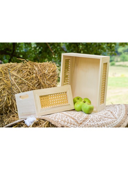 SET 3 HOLZKISTEN HOLZ KORBGEFLECHT 31.5CM X 24.5CM X 15CM/25.5CM X 18.5CM X 14CM/19.5CM X 12.5CM X 13CM