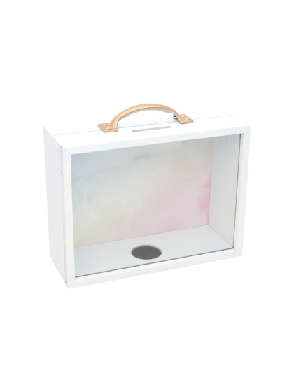 TIRELIRE BOIS RECTANGULAIRE AVEC ANSE METAL 21CM X 7.5CM X 18CM