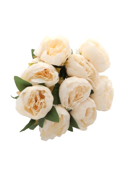BUNCH OF 9 IVORY/SALMON PEONY 43CM