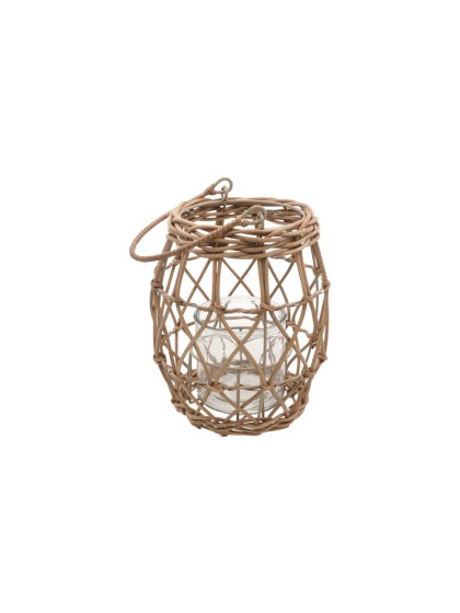 LANTERNE ROTIN VERRE DIA 19CM X 23/35CM