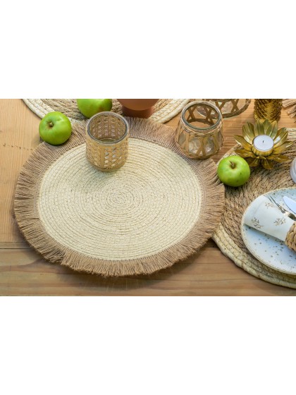 TISCHSET RUND JUTE FRANSEN - 2 SORT. DIA 38CM