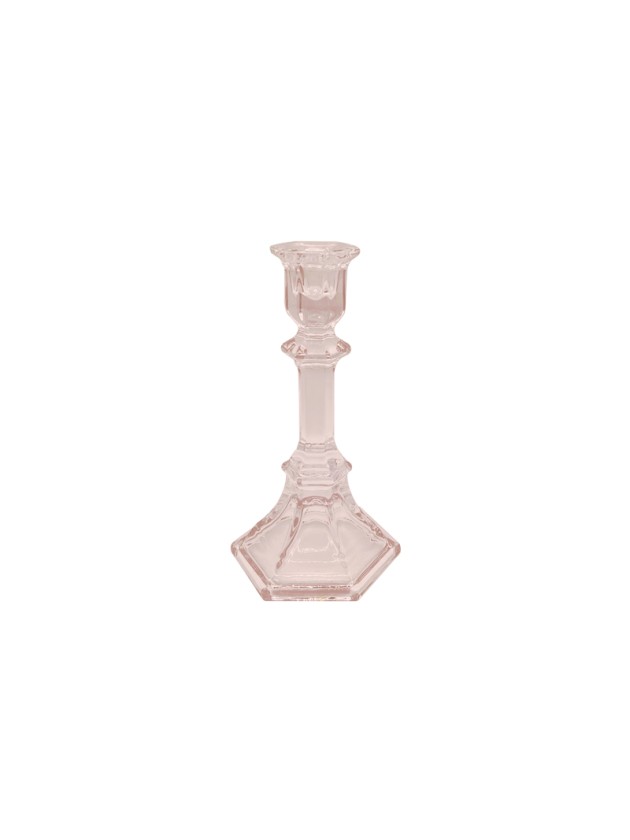 BOUGEOIR CHANDELIER VERRE ROSE D\'AMBRE 9.5CM X 9.5CM X 19.8CM