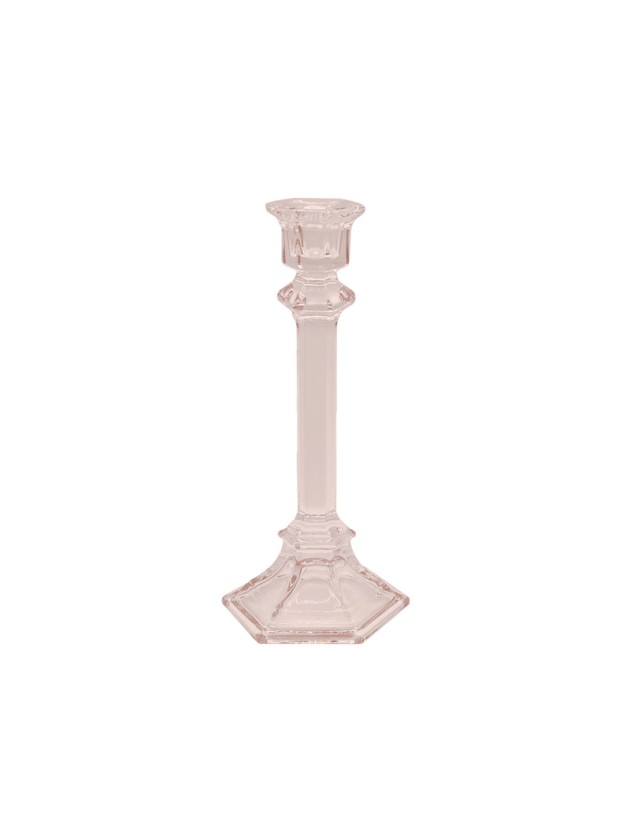 BOUGEOIR CHANDELIER VERRE ROSE D\'AMBRE 10.5CM X 10.5CM X 24.5CM