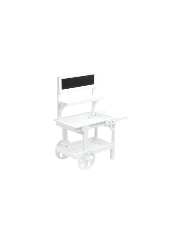 WAGEN 3 EBENEN HOLZ WEISS UND SCHIEFERTAFEL 69CM X 33CM X 86CM